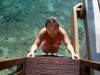 leenie getting into water from deck 